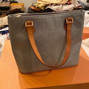 Vintage Louis Vuitton gray patent leather monogram Houston tote